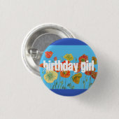 レッドオレンジポピーフローラ誕生日ガールアートフラワー 缶バッジ (正面&裏面)