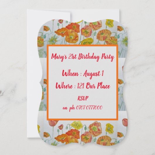 レッドオレンジポピーフローラ21st誕生日招待状 招待状 (正面)