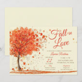 レッドオレンジ秋インラブ秋ツリーブライダルシャワー 招待状 (正面/裏面)