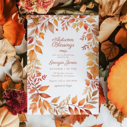 レッドオレンジ秋リーフ秋恵みベビーシャワー 招待状