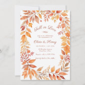 レッドオレンジ紅葉秋インラブ婚約 招待状 (正面)