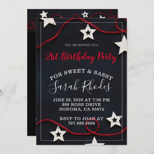 レッドオンブラック21th誕生日パーティー 招待状 (正面/裏面)