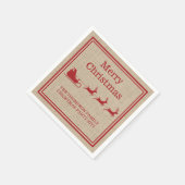 レッドオンベージュサンタのそりのクリスマスシルエット スタンダードカクテルナプキン (角)