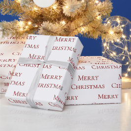 レッドオンホワイトメリークリスマス引用文 ラッピングペーパー