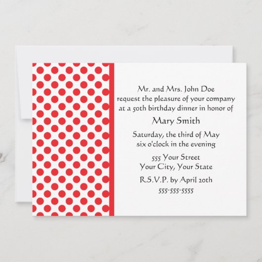 レッドオンホワイト水玉模様 招待状 (正面)