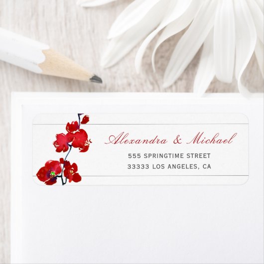 レッドオーキッドフラワーエレガントウェディング差出人住所 ラベル (インサイチュ)