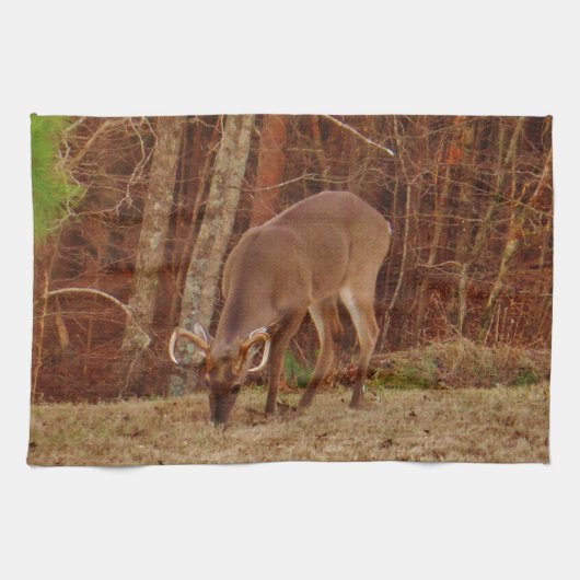 レッドオークカモフラージスタグバック食べ物を与えディアーズ キッチンタオル (横)