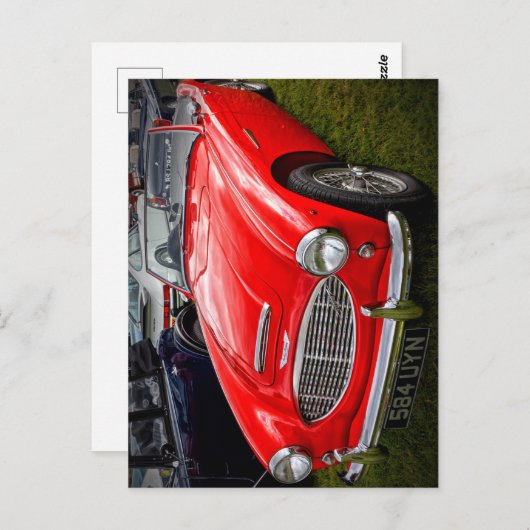 レッドオースティンヒーリー3000クラシックスポーツカー ポストカード (正面/裏面)