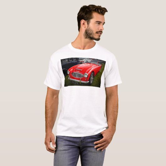 レッドオースティンヒーリー3000クラシックスポーツカー Tシャツ (正面フル)