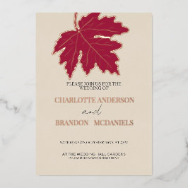 レッドオータムメープルリーフ結婚のバラ金ゴールド 箔招待状