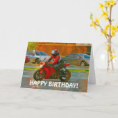 レッドオートバイバイバイクオーバー誕生日カード カード (黄色い花)