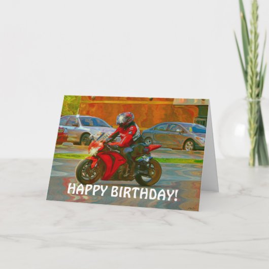 レッドオートバイバイバイクオーバー誕生日カード カード (正面)