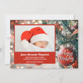 レッドオーナメントオンクリスマスツリーホリデーフォトカード シーズンカード (正面)