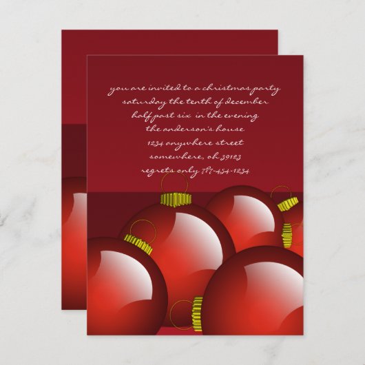レッドオーナメントクリスマスディナーパーティの招待状 招待状 (正面/裏面)