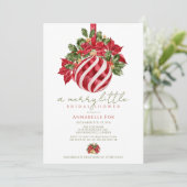レッドオーナメントクリスマスホリデーブライダルシャワー 招待状 (スタンド正面)
