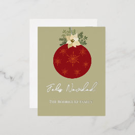 レッドオーナメントフェリズナビダッドバラゴールドフォイルホリデー 箔シーズンポストカード