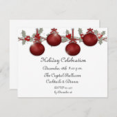 レッドオーナメントホリー招待状 招待状 (正面/裏面)