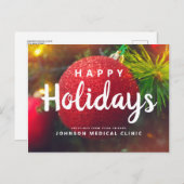 レッドオーナメントメディカルクリニックホリデーグリーティング ポストカード (正面/裏面)