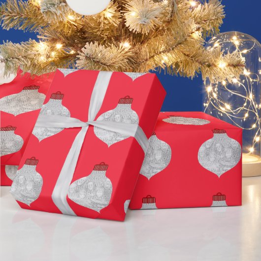 レッドオーナメント写真テンプレート ラッピングペーパー (クリスマス)