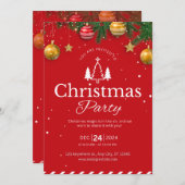 レッドオーナメント&ガーランドクリスマスパーティの招待状 招待状 (正面/裏面)