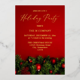 レッドオーナメント&ガーランドホリデイ 箔招待状