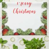 レッドオーナメント クリスマス キッチン レトロ ホリデー キッチンタオル (折り畳み)