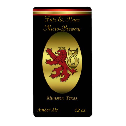 レッドオールドワールドライオンホームメイドビールラベル ラベル (正面)