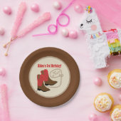 レッドカウボーイブーツウェスタンバースデーパーティー ペーパープレート (パーティー)