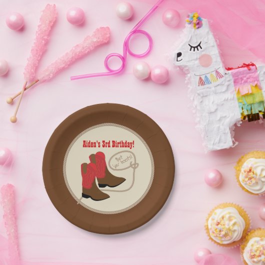 レッドカウボーイブーツウェスタンバースデーパーティー ペーパープレート (パーティー)