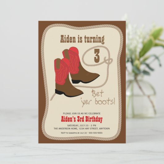 レッドカウボーイブーツウェスタンバースデーパーティー 招待状 (スタンド正面)