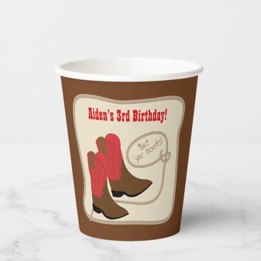 レッドカウボーイブーツウェスタンボーイズバースデーパーティー 紙コップ (正面)