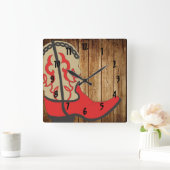 レッドカウボーイブーツ スクエア壁時計 (ホーム)