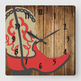 レッドカウボーイブーツ スクエア壁時計