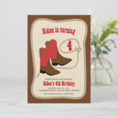 レッドカウボーイブーツ Boys Western Birthday Party 招待状 (スタンド正面)