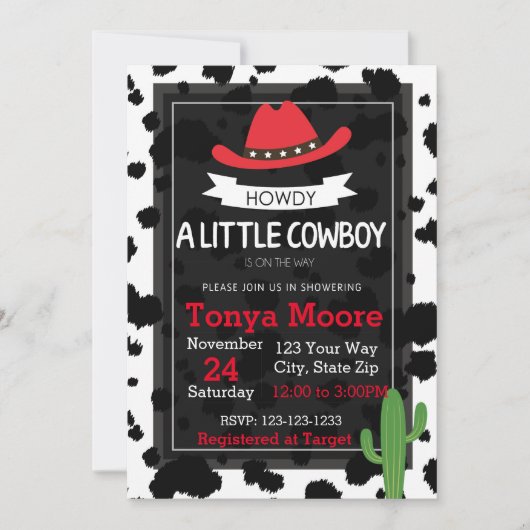 レッドカウボーイ赤ちゃんシャワー招待状 招待状 (正面)