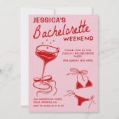 レッドカクテルバチェロレッテ週末の旅程パーティー 招待状 (正面)