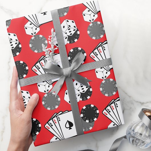レッドカジノトランプのポーカーパーティーラッピング紙 ラッピングペーパー