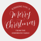 レッドカスタムクリスマスステッカー ラウンドシール (正面)