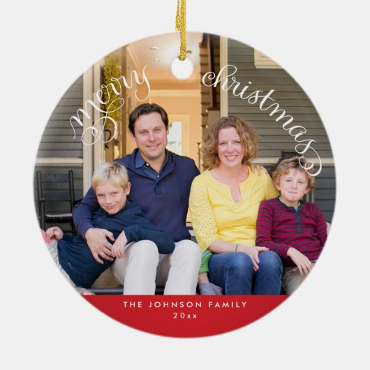 レッドカスタムクリスマスフォトツリーオーナメント セラミックオーナメント (裏面)