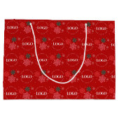 レッドカスタムビジネスロゴ&スノーフレーククリスマス ラージペーパーバッグ (裏面)