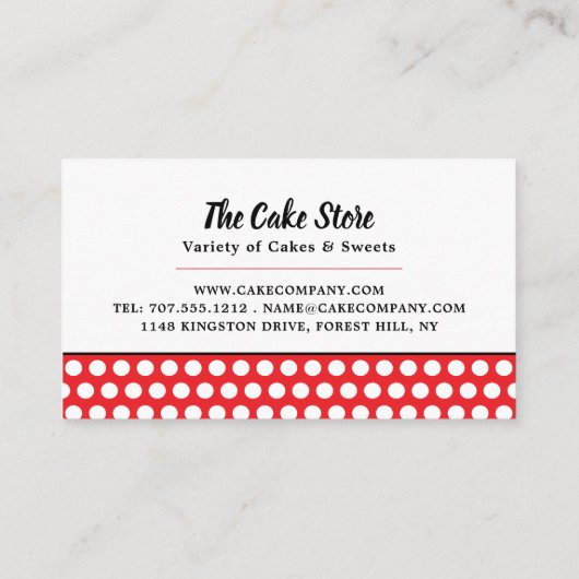 レッドカップケーキ&水玉模様、ケーキメーカー、ケーキストア 名刺 (裏面)