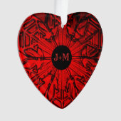 レッドカップルイニシャルカスタムの年ハート オーナメント (正面)