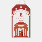 レッドカップル寺さくらんぼ中国の結婚の花 ギフトタグ (正面)