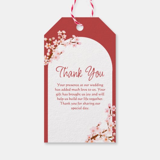 レッドカップル寺さくらんぼ中国の結婚の花 ギフトタグ (裏面)
