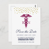 レッドカドゥセウスナース院卒業生日付を保存 ポストカード (正面/裏面)