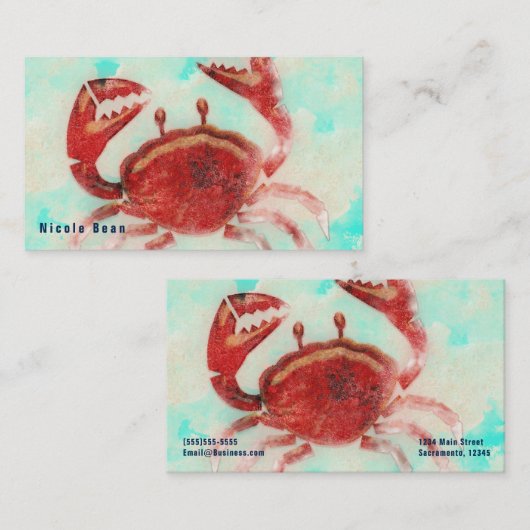 レッドカニエレガントビーチシーフードキッチンカスタム 名刺 (正面/裏面)