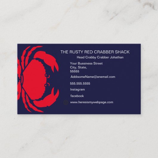 レッドカニシーフードネイビーブルーホワイトシンプル航海のB 名刺 (正面)