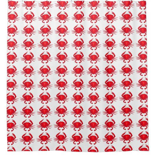 レッドカニメリーランドカニ海ビーチシャワーカーテン シャワーカーテン (正面)