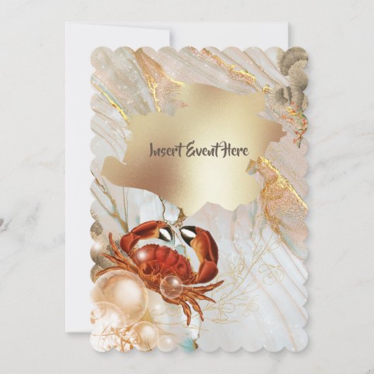 レッドカニ大理石金ゴールド液体エレガントパーティーシック 招待状 (正面)