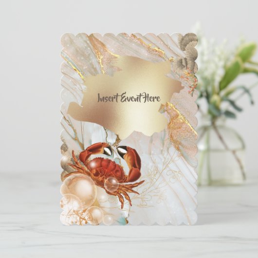 レッドカニ大理石金ゴールド液体エレガントパーティーシック 招待状 (スタンド正面)